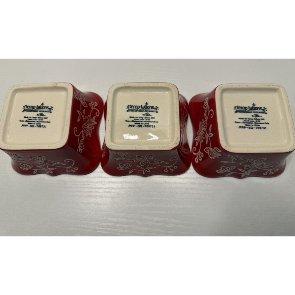 Temp-rations By Tara Floral Lace Red Set Of 3 Square Ramekin 6oz PPP-SQ-769731 - Picture 7 of 14